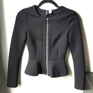 H&M Black Peplum Zippered Blazer Size 2